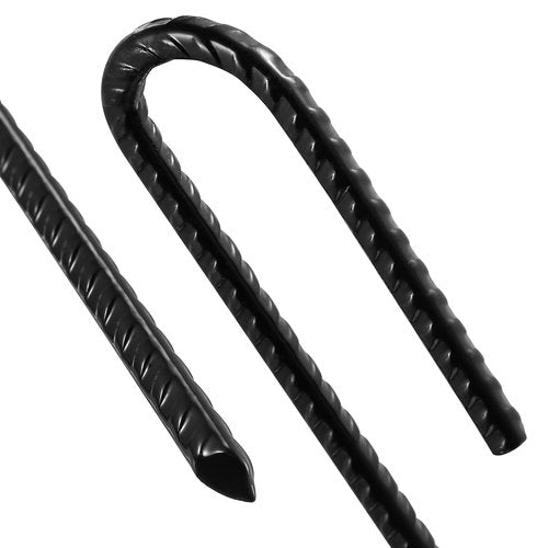 Wensilon Rebar Stakes U/J Hook Extra Heavy Duty,(10pcs) 12 inch x 1/4 inch Rust Proof Coated Steel Ground Stakes Ground Anchors, Garden Stake Metal Stakes Tent Stakes Trampoline Anchors (J-Hook)