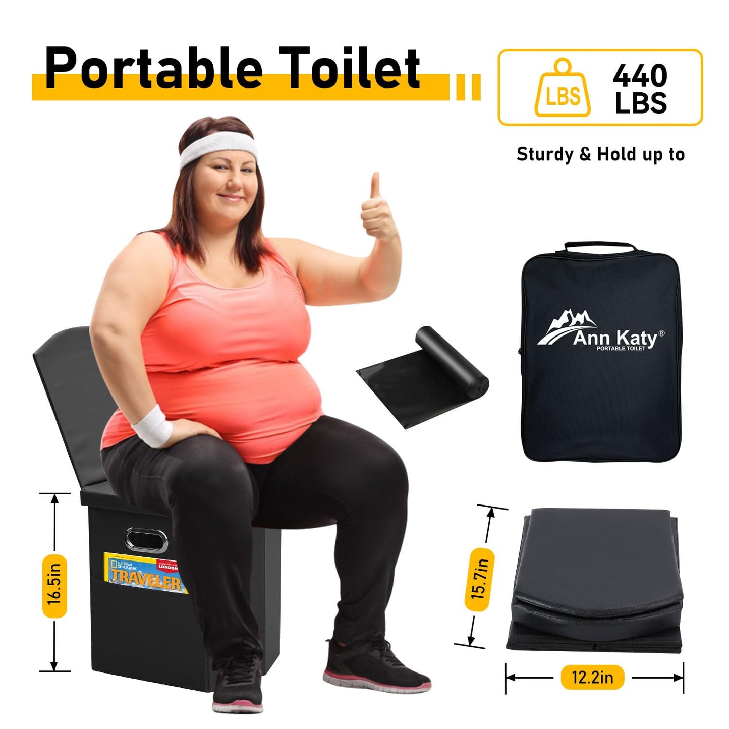 Ann Katy Portable Toilet with Pop Up Privacy Tent,XL Large Portable Toilet for Adults, Outdoor Camping Shower Tent Changing Room Emergency Folding Potty Tent Kit with Carry Bag for Camping/Hinking