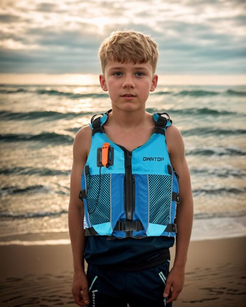 Owntop Swim Vest Youth 75-125 lbs, Lightweight Kayak Kids Swim Jacket Boys Grils, Hydration Pocket for Wakeboard, Boating, Fishing, Water Sports (Blue, XS/S)
