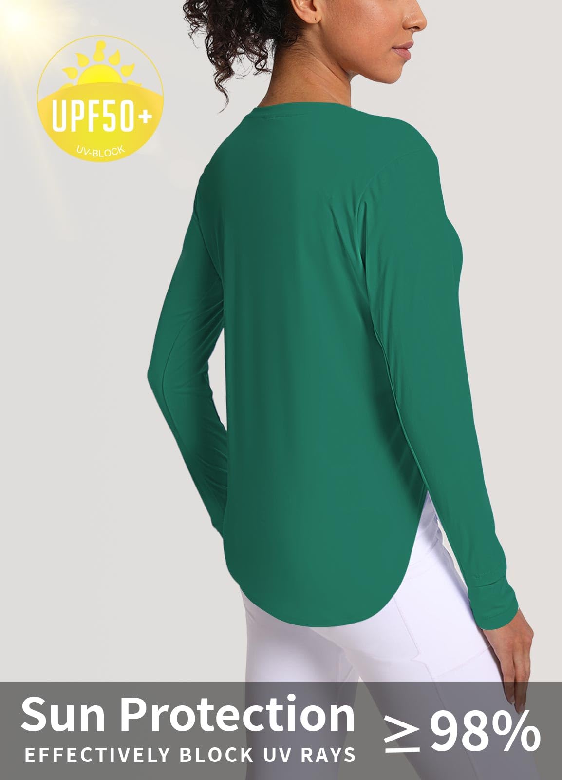 CHALLMOTI Women's Sun Shirts UPF 50+ Long Sleeve UV Protection Shirt Rash Guard Lightweight Quick Dry SPF Workout Hiking Tops Green M