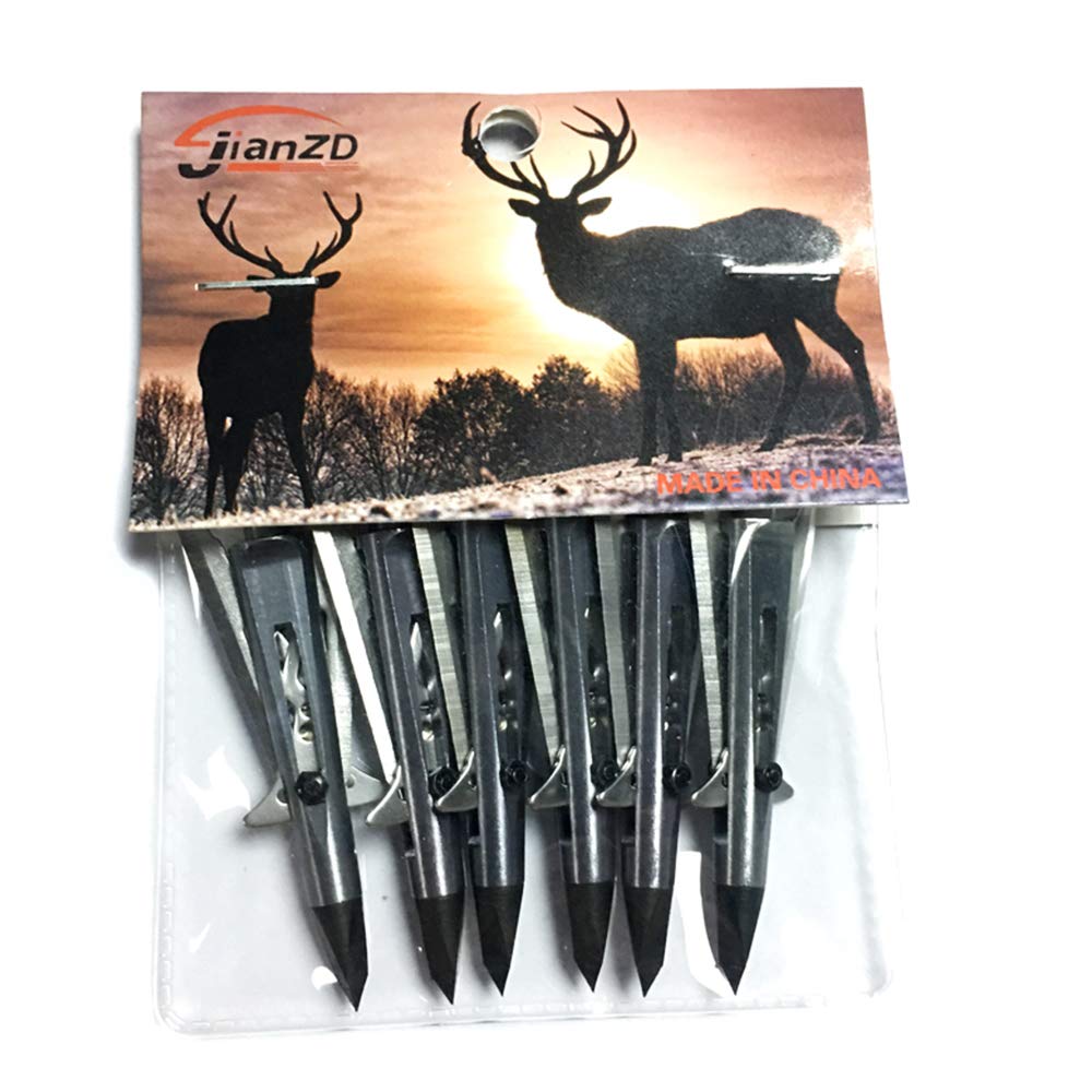 JIANZD 2-Blade Hunting Hybrid Broadhead 6 Pack 100 Grain Archery Mechanical Broadhead for Compound Bows and Crossbows, Silvery-02