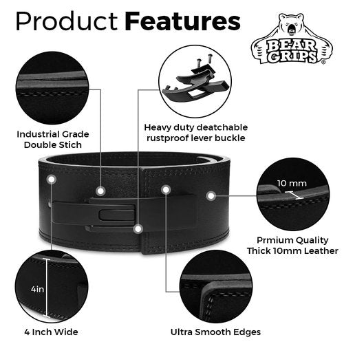 Bear Grips 10mm Suede Leather Lever Weight Lifting Belt, Perfect for Gym (X-Small)