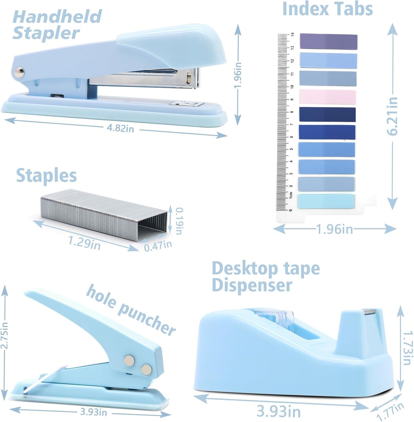 White Office Supplies, UPIHO White Desk Accessories, Stapler and Tape Dispenser Set for Women with Stapler,Tape Dispenser, Staple Remover, Staples,Scissor and Tabs for Students Office Clerks