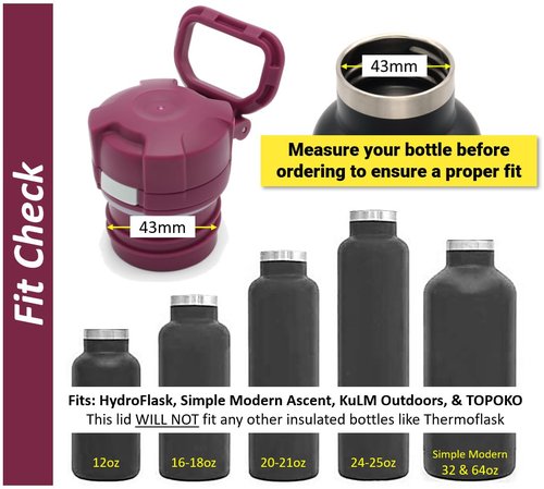 Standard-Mouth Replacement Flip Lid for Hydro Flask, Simple Modern Ascent, Classic Klean Kanteen. (Dark Magenta)