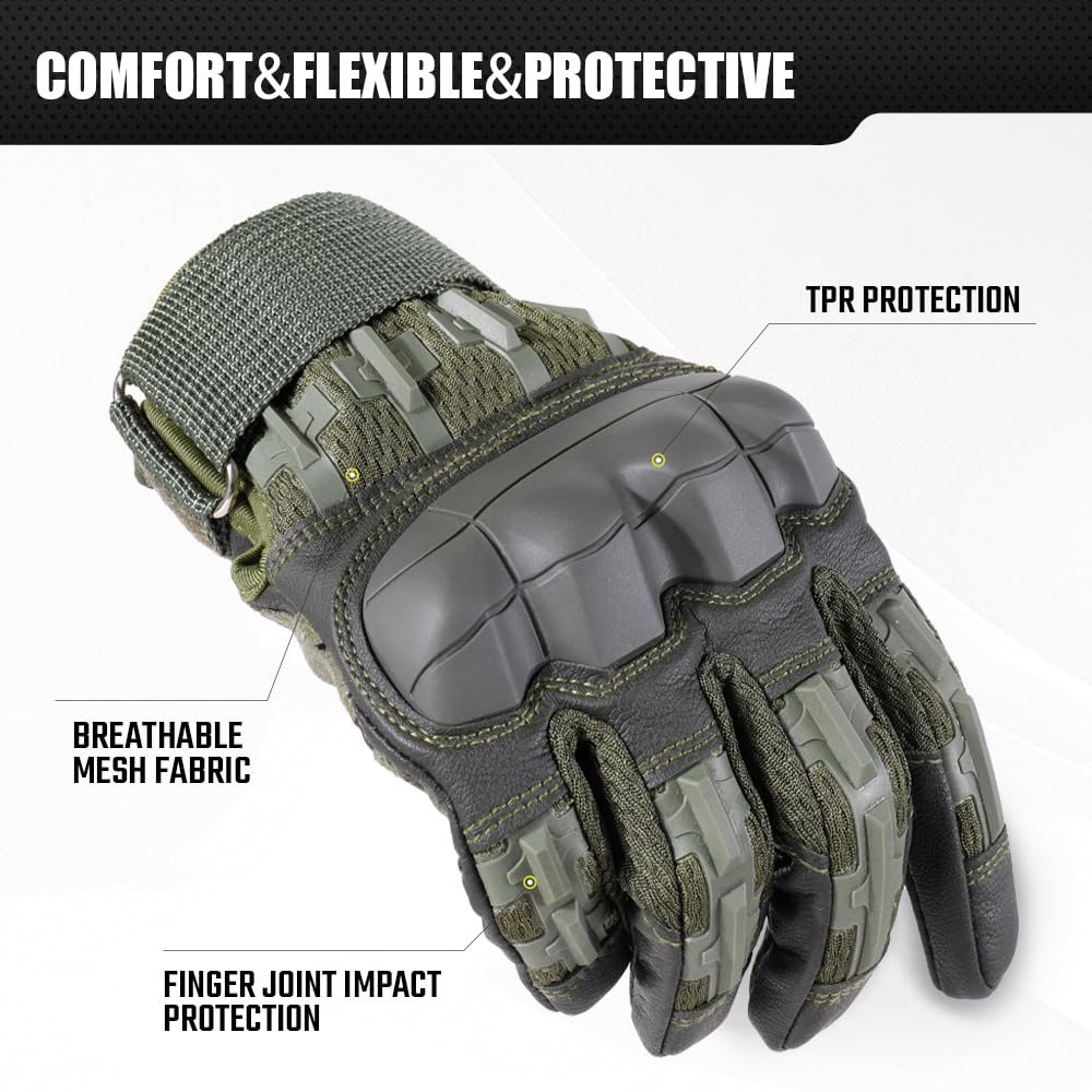 WTACTFUL Touch Screen Motorcycle Tactical Gloves for Men Airsoft Paintball Gear MTB Bike Cycling Cross-Country Motorbike ATV Hunting Hiking Riding Driving Work Outdoor Full Finger Gloves M Green