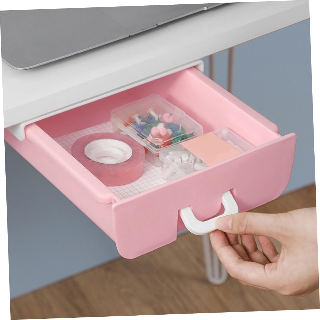 Homoyoyo Drawer Storage Box Hidden under Desk Organizer Smooth Surface Easy to Pull Holds Pencils Erasers Kitchen Items Jewelry