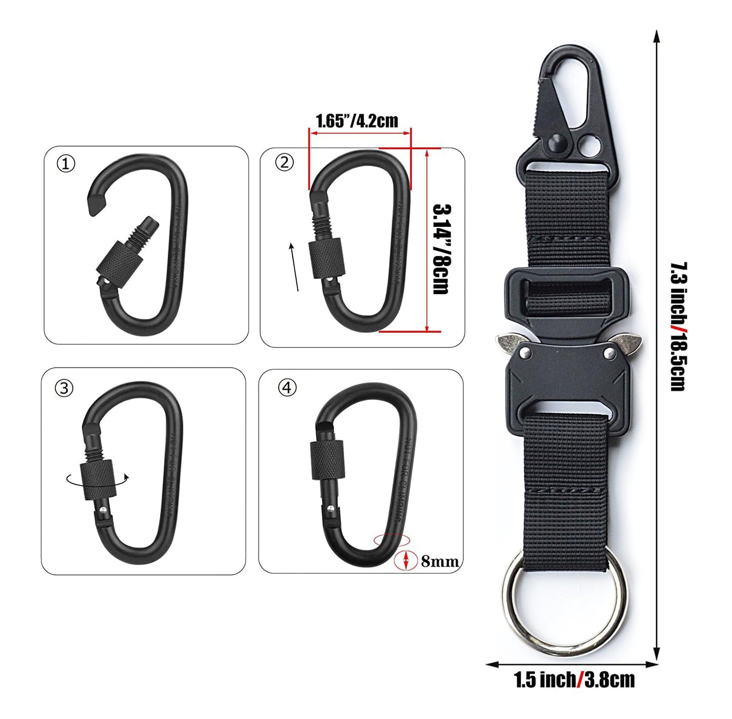 Tactical Keychain, Quick Release Keychain Molle Clips Tactical Accessories for Men Detachable Key Ring Duty Belt Key Holder (Black)