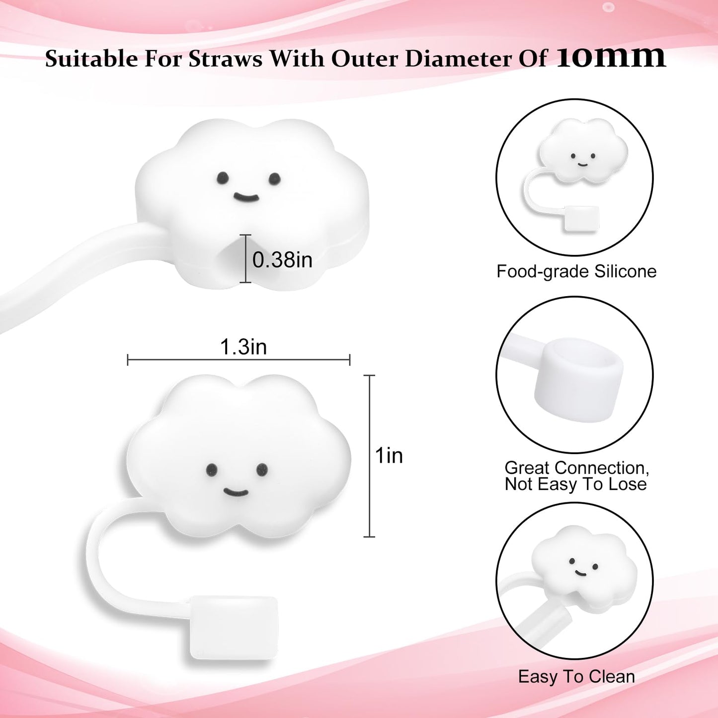 Raymall 8pcs S tanley Spill Stopper for Stanley Cup 40oz/30oz H2.0, Silicone Spill Proof Stopper for Stanley 30oz With Clear Straw Topper, Cute Cloud Straw Covers