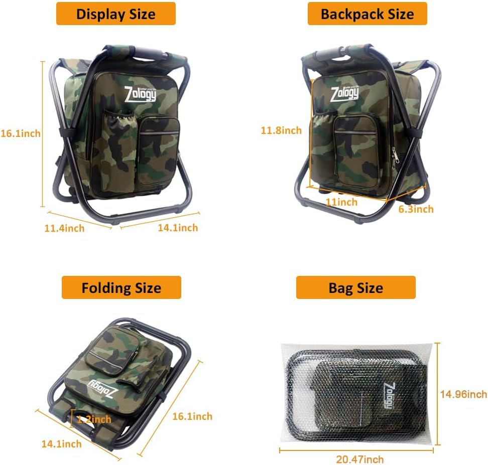 Folding Camping Chair Stool Backpack with Cooler Insulated Picnic Bag, Hiking Camouflage Seat Table Bag Camping Gear, Outdoor Fishing Hunting Gifts for Men