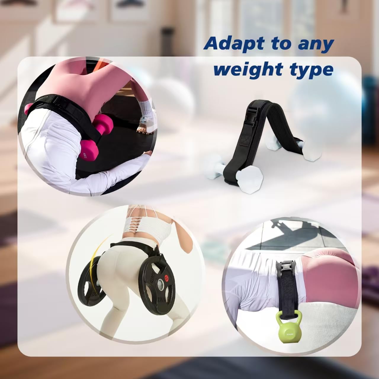 All-in-One Hip Thrust Belt for Dumbbells, Kettlebells, and Plates - Enhanced Hip Protection, Slip-Resistant Padding - Ideal for Gym, Home, and On-the-Go Workouts