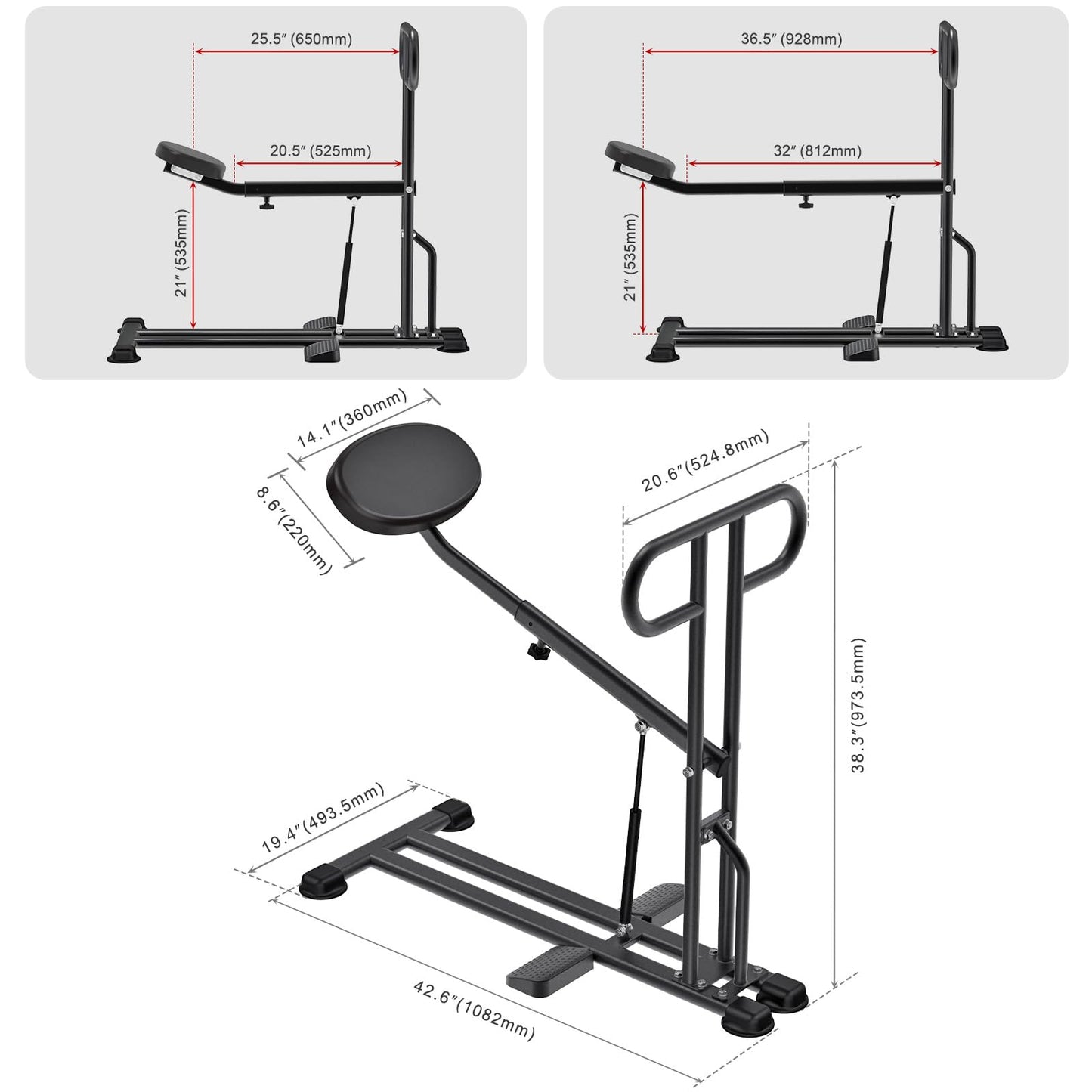 Kipika Squat Machine - Home Gym Workout Equipment for Total-Body Fitness - Low Impact Glute Leg Cardio Trainer with Ergonomic Multi-Grip Handle - 7 Position Seat Adjustment Durable Steel Construction