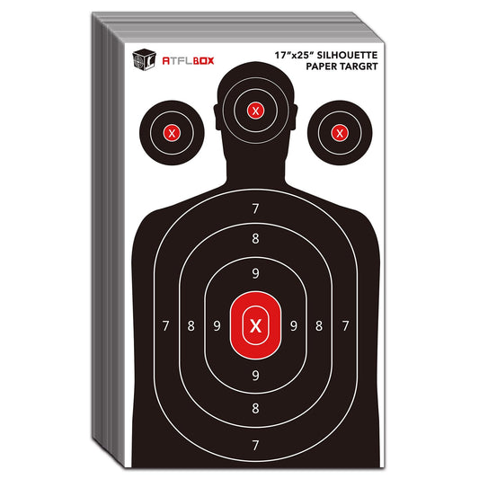 Atflbox Silhouette Paper Target for The Range, 17X25 inch Target Paper for Indoor and Outdoor Use, Suitable for Handguns, Pistols, Rifles, Airguns, Pellet Gun, BB Guns(25 Pack)