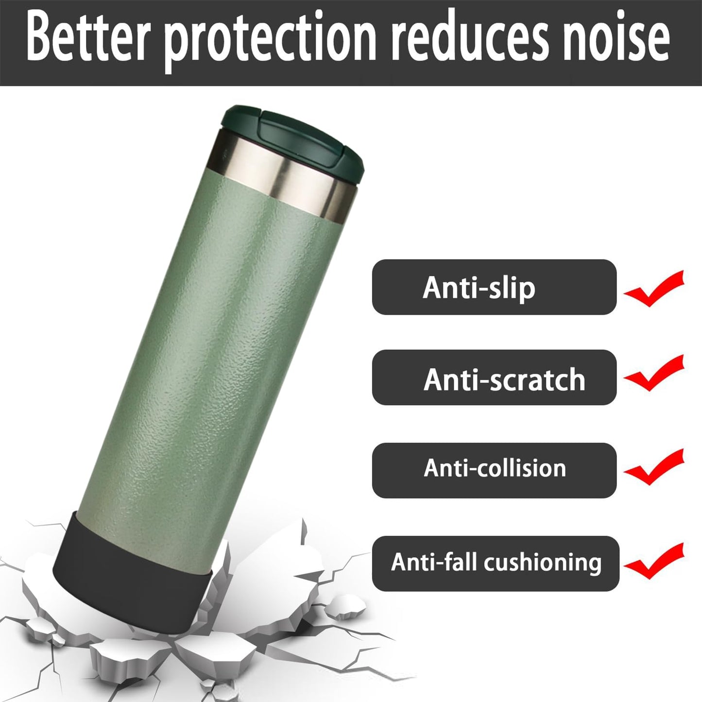 2PCS Silicone Water Bottle Boot for Stanley All Day Slim Bottle 20oz, Anti-Slip Protective Sleeve Bottom Bumper Protector for Stanley AeroLight Transit Bottle (Black)