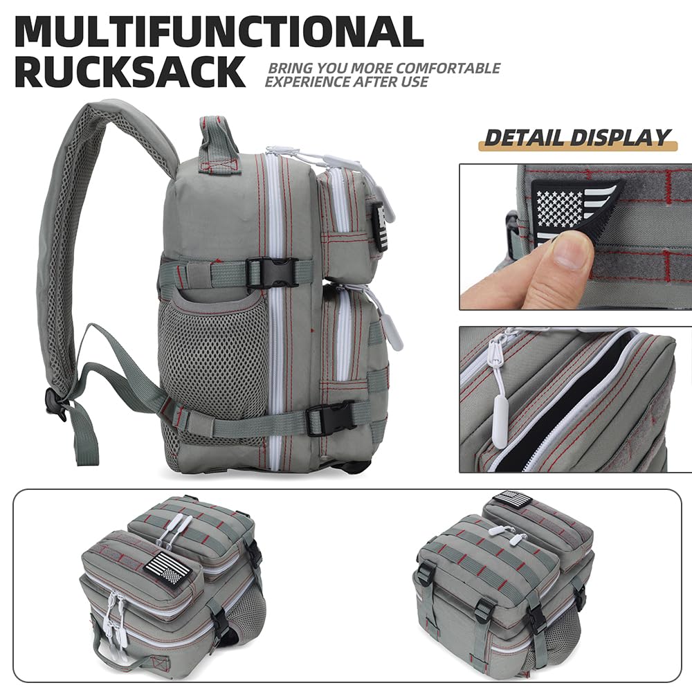 9L Mini Tactical Backpack for Men and Women, Tactical Backpack Small for Hiking, Small Tactical Bag（Grey Red）