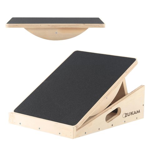 ZUKAM Multi-Function Wooden Slant Board & Balance Board, Adjustable Incline Board and Calf Stretcher,Stretch Board - Wide Anti-Slip Surface - Black