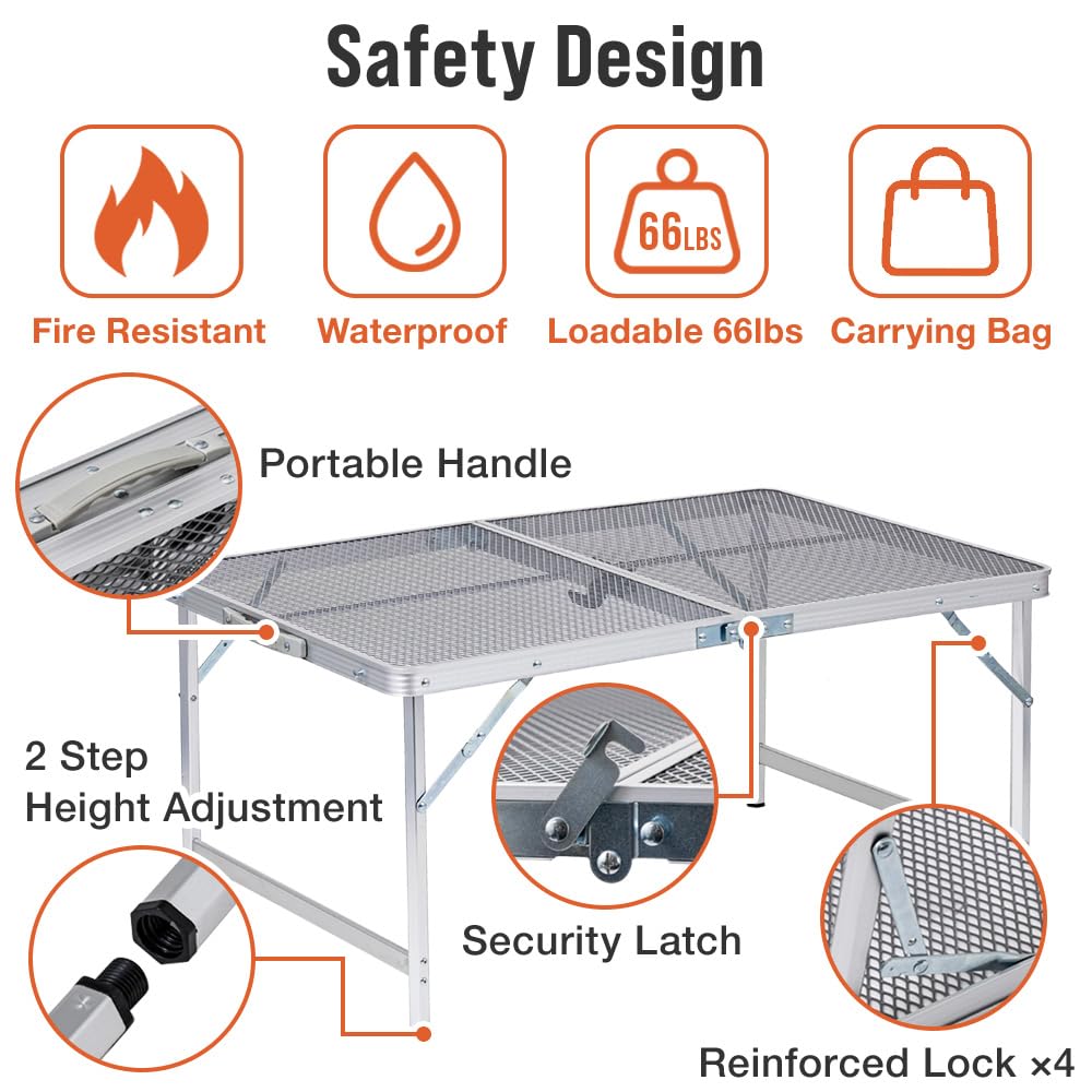 Japard Folding Grill Table, 2 x 1.3 FT Lightweight Height Adjustable Aluminum Table with Mesh Desktop and Mesh Bag for Outdoor Camping Picnic BBQ (Silver, small (23" x 15"))