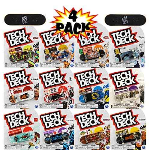 Tech Deck 96mm Individual Fingerboards Bundle with Matty's Toy Stop Storage Bag - Pack of 4 (Assorted Styles)