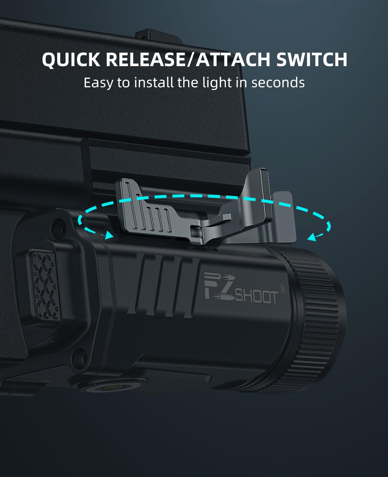 EZshoot 2000 Lumen Pistol Light with Quick Release, Magnetic Rechargeable Pistol Flashlight with Adjustable Slide Rail, Picatinny Flashlight with Strobe Mode for Home Defense, Hunting