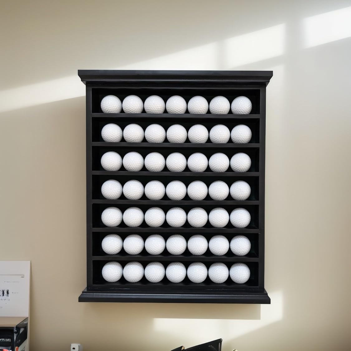 Golf Ball Display Cabinet | Holds 49 Balls | Ideal Collector Gift | Elegant Wall & Table Mount | Solid Wood | Perfect for Enthusiasts Golf Ball Diplay Case Shadow Box for 49-Ball Display Cabinet