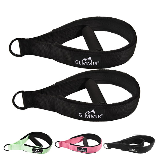 GLMMIR Pilates Double Loop Straps for Pilates Reformer, Fitness Metal D Ring Straps Handle, Pilate Accessories Yoga Wristbands Exercise Straps for Gym Home Workout 2PCS - Black with Handle
