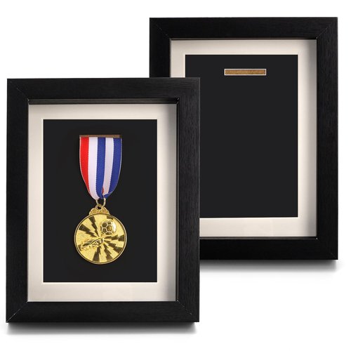 Coloch 2 Pack Medal Display Case, 6X 8 Wood Single Medal Display Frame Marathon Medal Storage Stand Decorative Badge Stand Box Glass Picture Frame for Marathon, Swimming, All Sports Medal (No Medal)