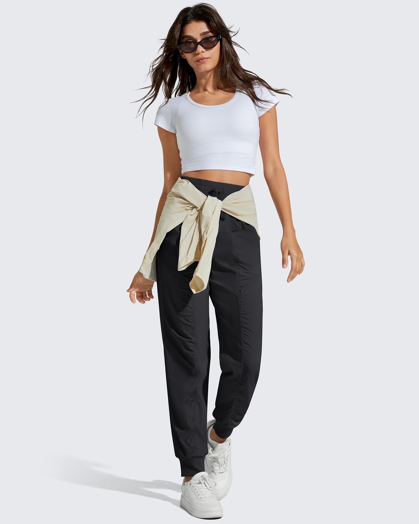 G4Free Women's Jogging Pants with Pockets Elastic Drawstring Workout Sweatpants Soft Stretch Gym Sweats Casual Outdoor (Black,L,31.5")