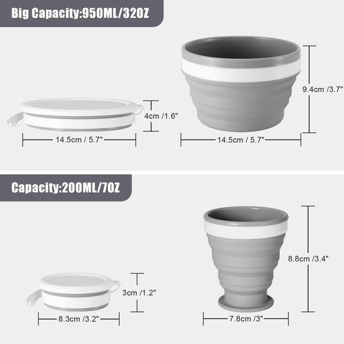 Odoland Camping Mess Kit Silicone Collapsible Bowl, Cup & Stainless Steel Spoon for 1 Person Backpacking Outdoor, Camping, Hiking and Picnic