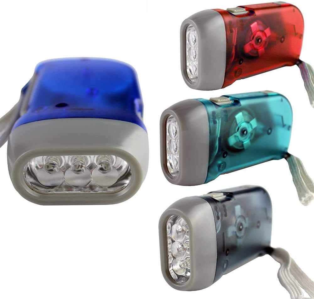 Hand Crank Flashlight 4-Pack – Portable Wind-Up Emergency Light with Wrist Strap for Camping & Outdoor Use – Weather-Resistant, 3-LED Brightness
