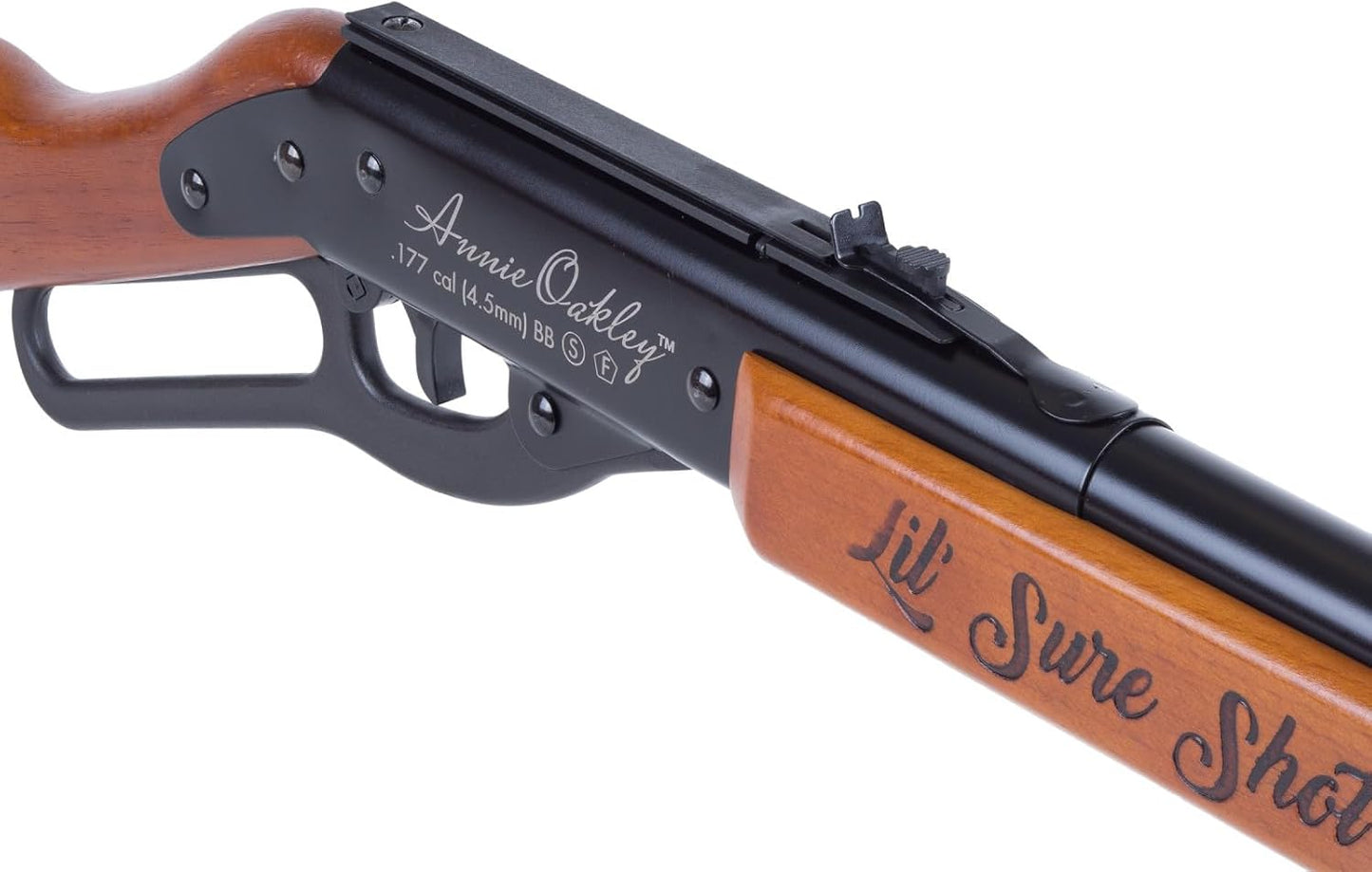 Annie Oakley Lil Sure Shot Lever-Action Spring Piston BB Rifle with Hardwood Custom Embossed Stock