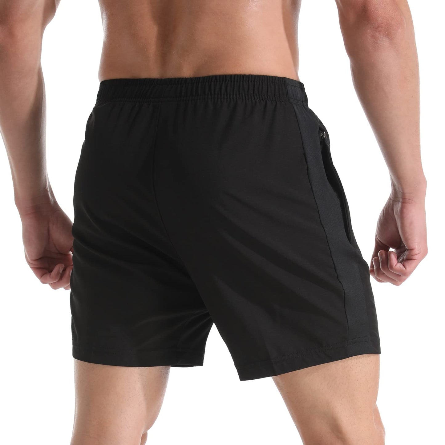 VPOS Gym Shorts for Men 5 Inch - Lightweight Mens Athletic Shorts Quick Dry Workout Running Shorts with Zipper Pockets (Black, Large)