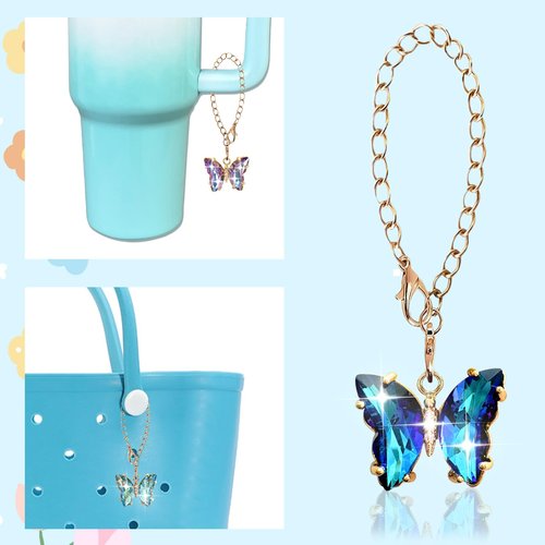 DLDXGXNR Charms for Stanley Cup Accessories Tumbler Handle Charm Cute Water Bottle Charms Glitter Personalized Identification Pendant(Butterfly)