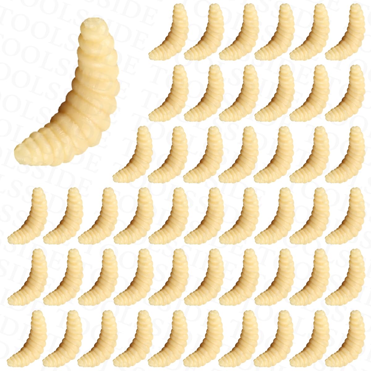 TOOLSSIDE 50 Pcs Rubber Maggots Fishing Bait 1 Inch (22mm) Crappie Jigs, Fishing Maggots, Bulk Fishing Grubs for Trout, Crappie, Pan Fish, Bluegill, Fresh Water Fishing Lures Set