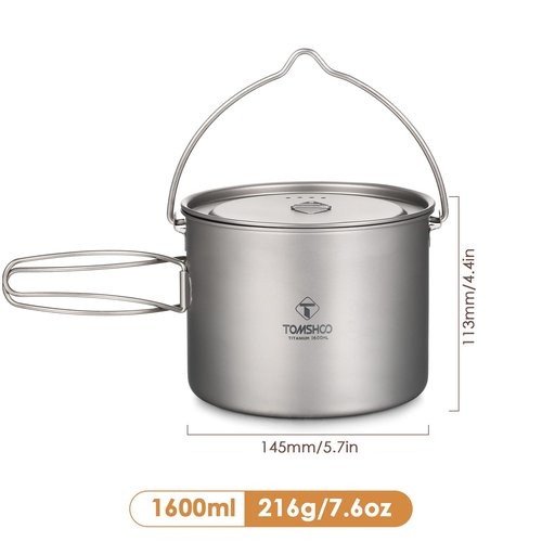 HUIOP Camping Pot, Titanium Pot 750ml/900ml/1100ml/1600ml/2000ml/2800ml Ultralight ing Pot with Lid and Foldable Handle Outdoor Camping Backpacking Cooking Picnic