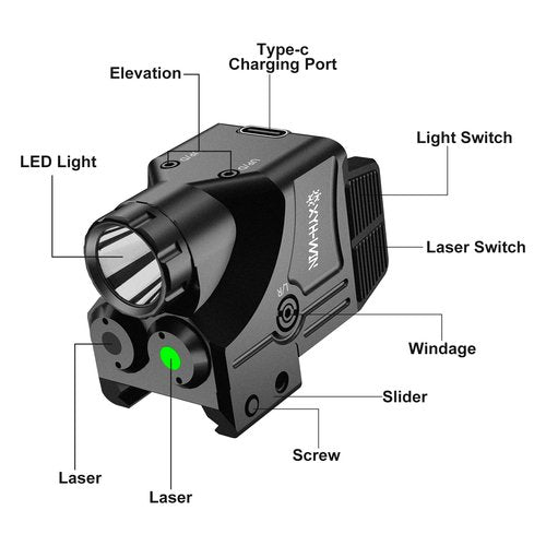XYH-Win 600 Lumens Weapon Tactical Light Green/IR Laser Sight Combo, Pistol Light with Strobe/Constant Function, Dual-Color Laser Sight,USBC Rechargeable,Fits Standard Picatinny/Glock Rails