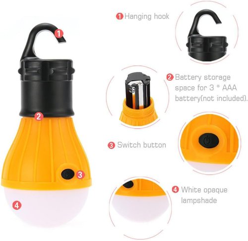 BlueSunshine 4 PCS LED Tent Lamp Camping Light Portable LED Lantern Emergency Light Bulb Battery Operated 3 Mode Night Light for Backpacking Hiking Fishing Shed Playhouse Indoor Outdoor Activities