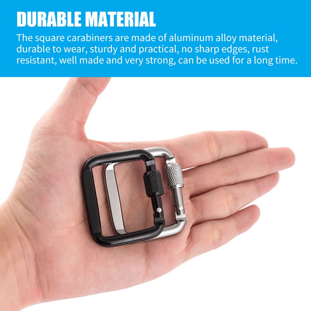 4pcs Square Carabiner, Aluminum Alloy Super Strong Outdoor Square Carabiner Screw Hook Equipment, Buckle Outdoor Hiking Clasp Carabiner for Outdoor Trigger