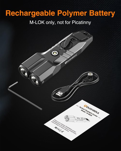 TOUGHSOUL MLOK Picatinny Mounted 1450 Lumen Flashlight 940nm IR Illuminator Infrared Flashlight Combo, Low-Profile Tactical Light with Built-in Rechargeable Battery (MLOK Mounted)