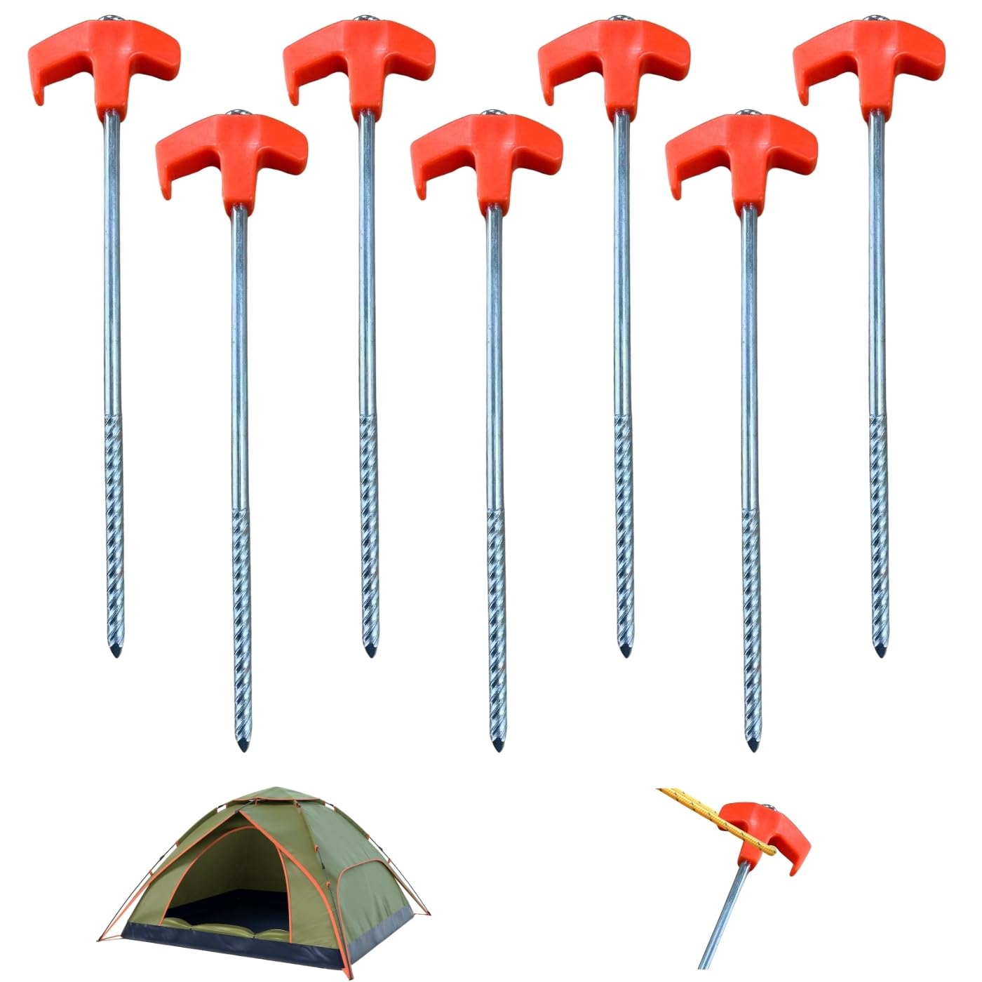 8" Tent Stakes Heavy Duty Metal Threaded Tent Spikes Ground Stakes Tent Pegs Camping Stakes, Tent Stakes for Outdoor Camping…