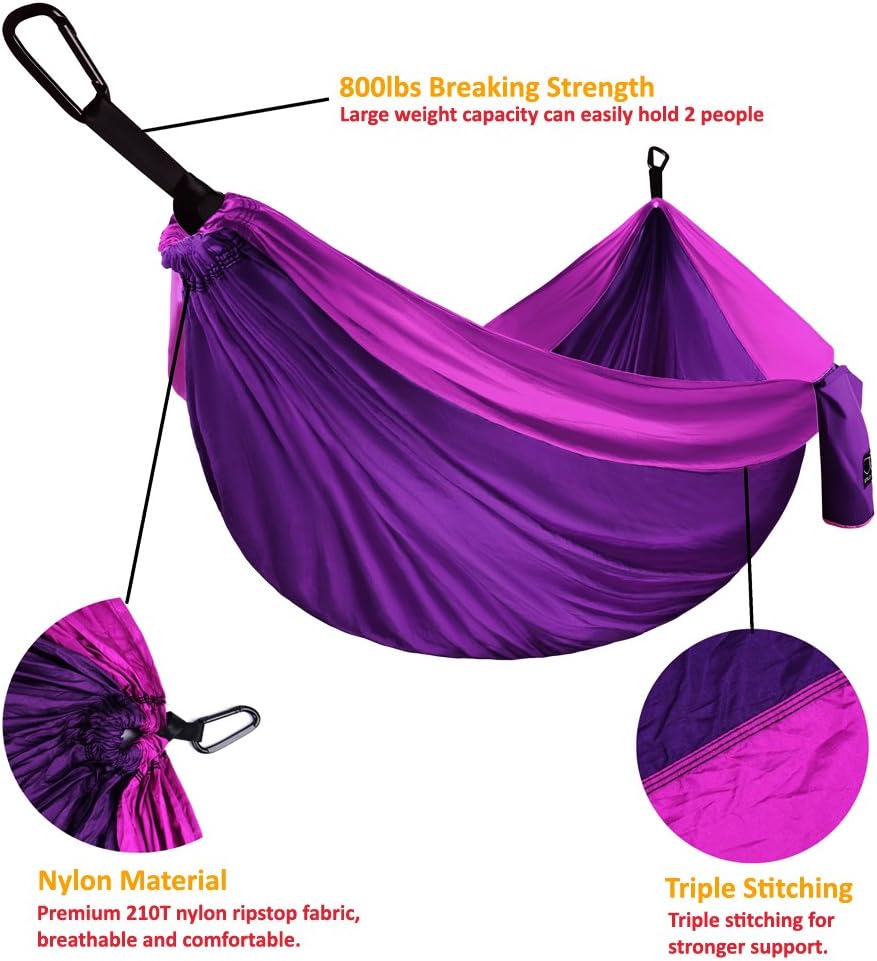 Gold Armour Camping Hammock - XL Double Hammock Portable Hammock Camping Accessories Gear for Outdoor Indoor with Tree Straps, USA Based Brand (Gray)