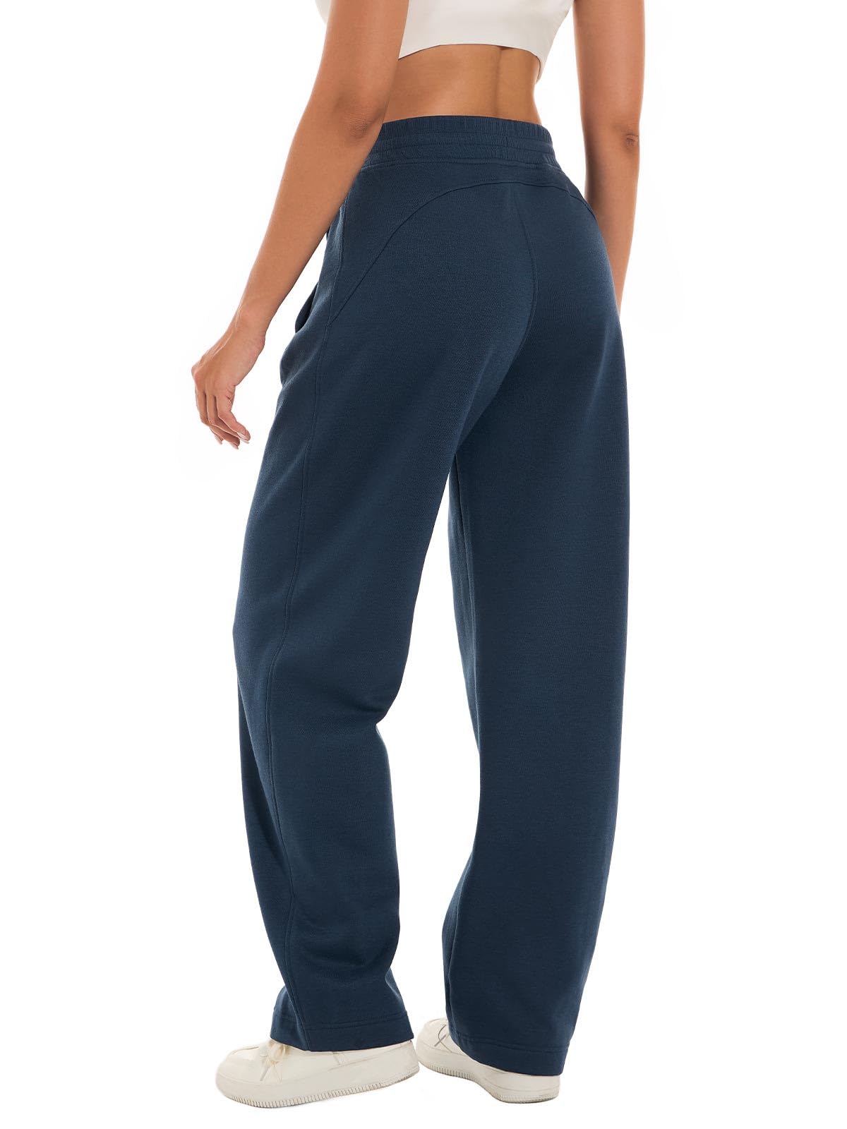 HOdo 32"/34" Inseam Womens Tall Sweatpants Fleece Joggers for Women Wide Leg Pants with Pockets for Workout Navy-34-M