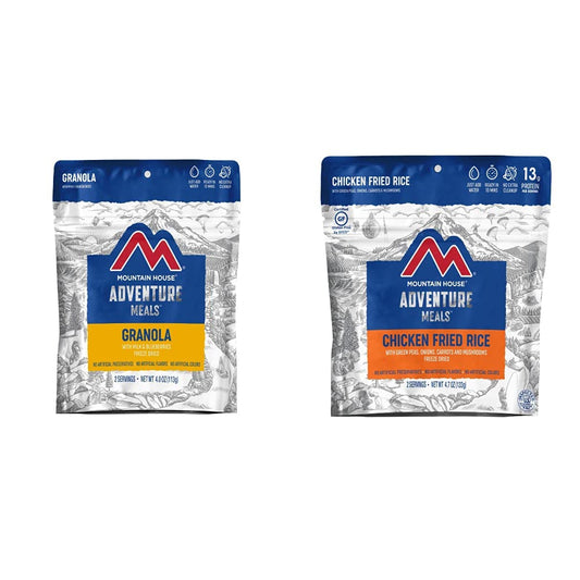 Mountain House Granola with Milk & Blueberries | Freeze Dried Backpacking & Camping Food | 2 Servings and Mountain House Chicken Fried Rice | Freeze Dried Backpacking & Camping Food | 2 Servings | Gluten-Free