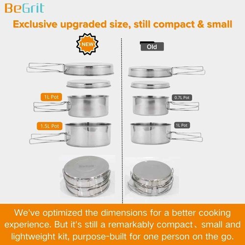 Backpacking Cookware Set - Mini Camping Mess Kit with Pot & Pan for Hiking