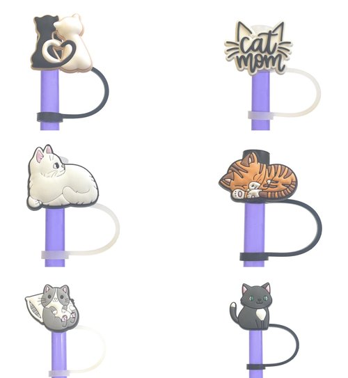 Thirst Trap Drinkware 6 Pack Straw Toppers Compatible With Stanley 30oz & 40oz Tumbler Cups (Cat Mom Bundle)