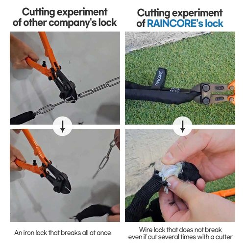 RAINCORE Light Weight Bike Cable Lock for Heavy Duti Anti Theft - 39inch (100cm) - 0.33lb (151g) - Bike Chain Lock with Chain Cutter Proof Fiber - Patented Korea - Security Cable (39 inches)