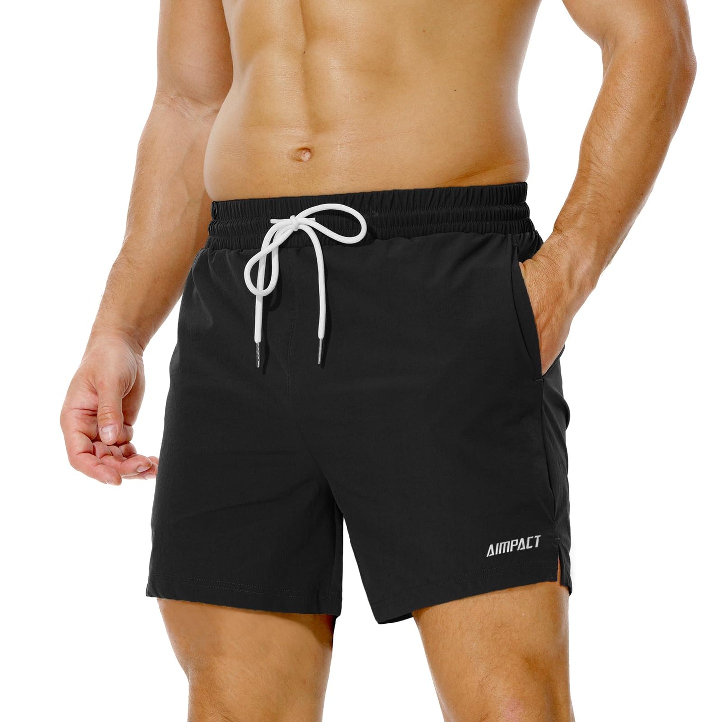 AIMPACT Men's 5 Inches Running Workout Shorts Quick Dry Lightweight Athletic Shorts with Pockets (Black M)
