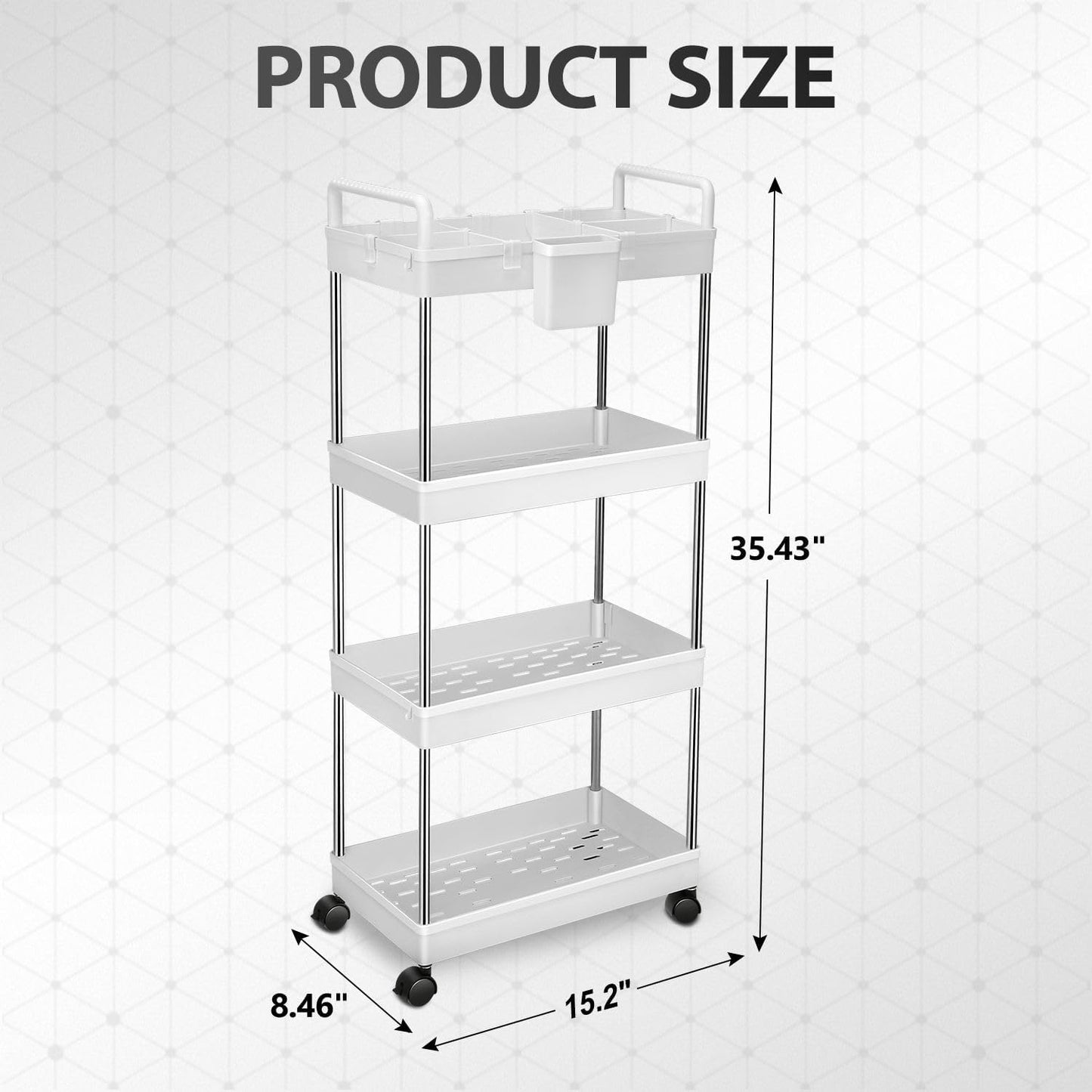 DNA MOTORING 3 Tier Slim Rolling Storage Cart, Plastic Utility Cart Organizer, Mobile Shelving Unit Utility Cart for Garage, Warehouse, Kitchen, Bathroom, Narrow Space, w/Wheel, White, TOOLS-00797-WH
