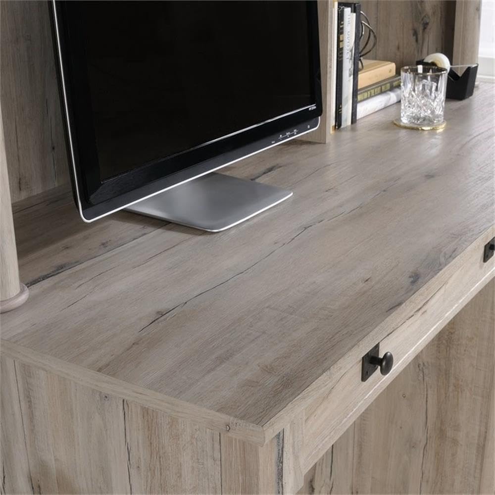 Pemberly Row Contemporary Wood Computer Desk with Hutch in Cherry