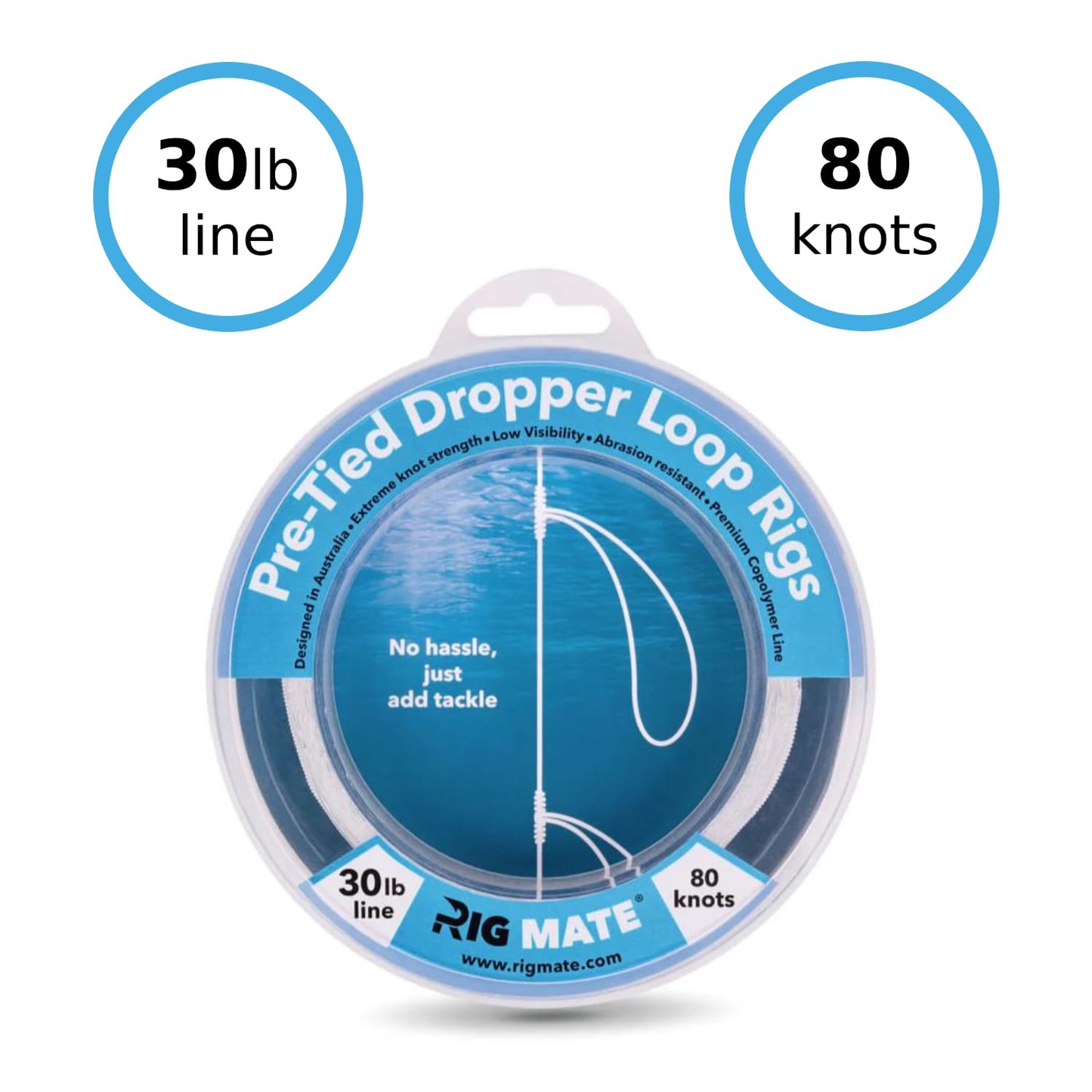 30 lb Pre-Tied Dropper Loop Rigs. Fishing Line Spool. Loops 18 Inches Apart with 5.5 Inch Loop Size. Perfect for Saltwater & Freshwater Fishing. Perfect for Snapper & Other Bottom Feeding Fish.