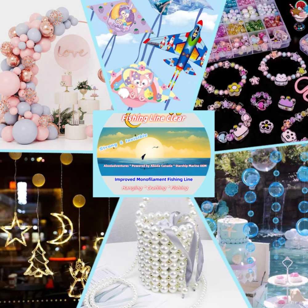 Aboda Clear Fishing Line, Fishing Wire for Hanging Beading Crafts w Crimp Sleeves, Strong Clear String for Hanging Decorations, Invisible Nylon Threads Cords for Balloons Garlands Jewelry Making