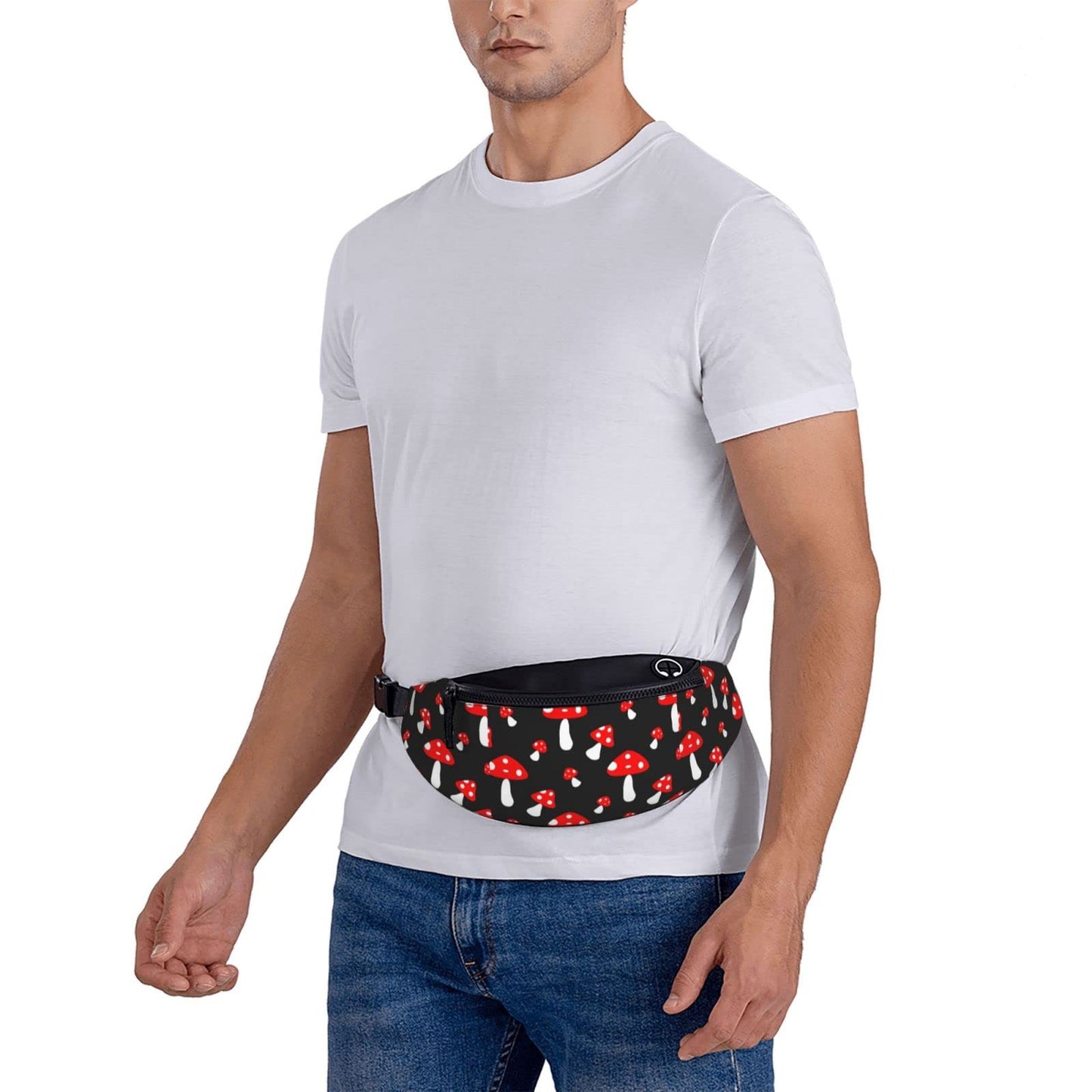 Red Mushroom Fanny Pack Crossbody Waist Bag Pack for Men Women. Belt Bag for Travel Walking Running Hiking Fishing.